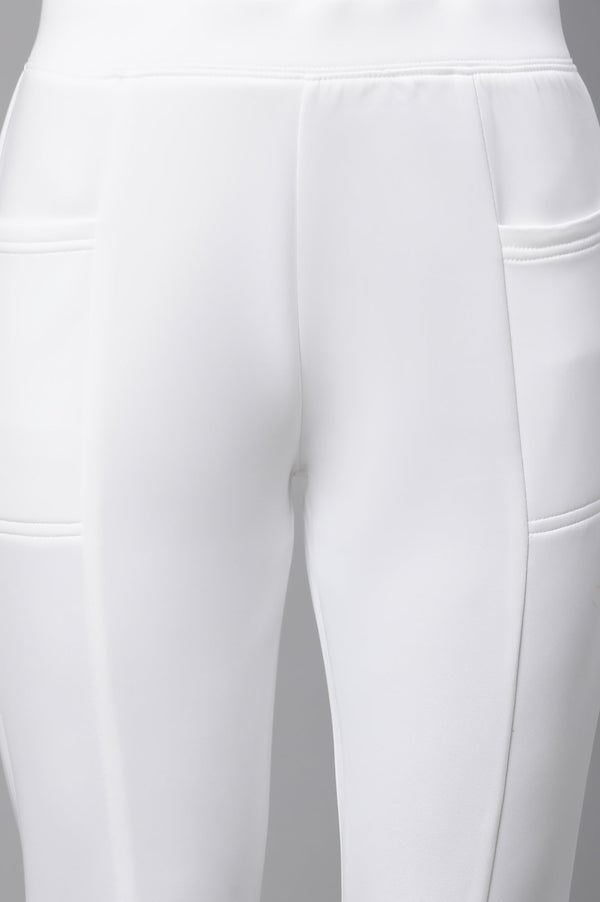 White Solid Skinny Fit Tights With Side Pockets
