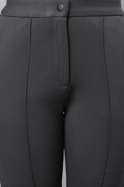 Grey Solid Straight Fit Trousers With Pintuck Detail