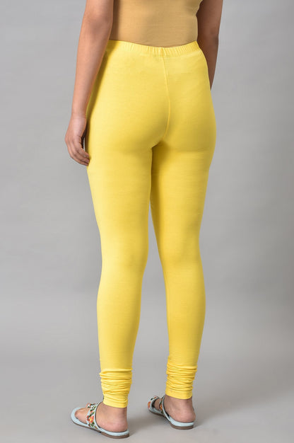 Yellow Solid Skinny Fit Cotton High Waisted Churidar