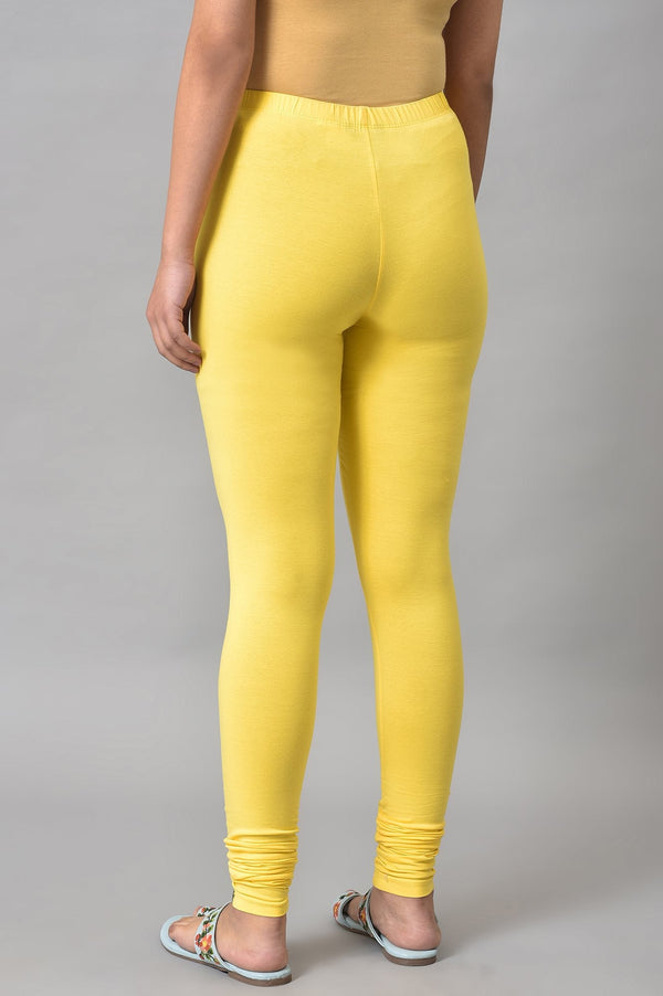 Yellow Solid Skinny Fit Cotton High Waisted Churidar