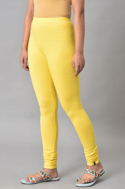 Yellow Solid Skinny Fit Cotton High Waisted Churidar