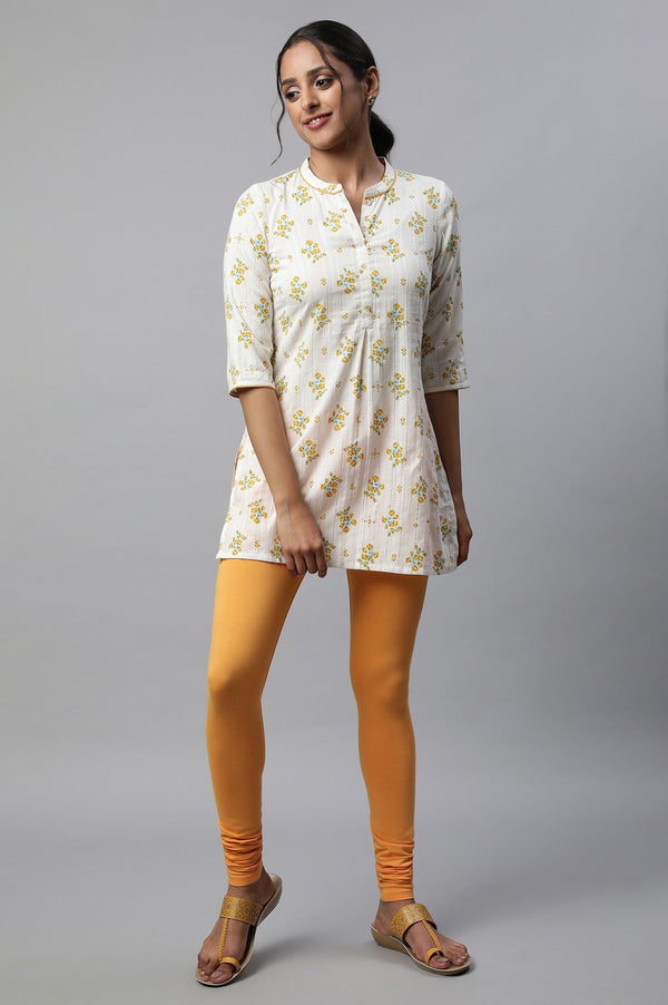 Orange Solid Skinny Fit Cotton Churidar With Elasticated Waist