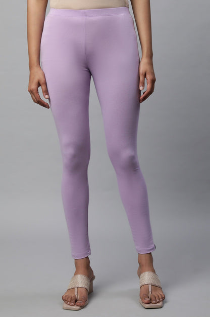 Lavender Solid Skinny-fit Cotton Tights with Extra Stretch
