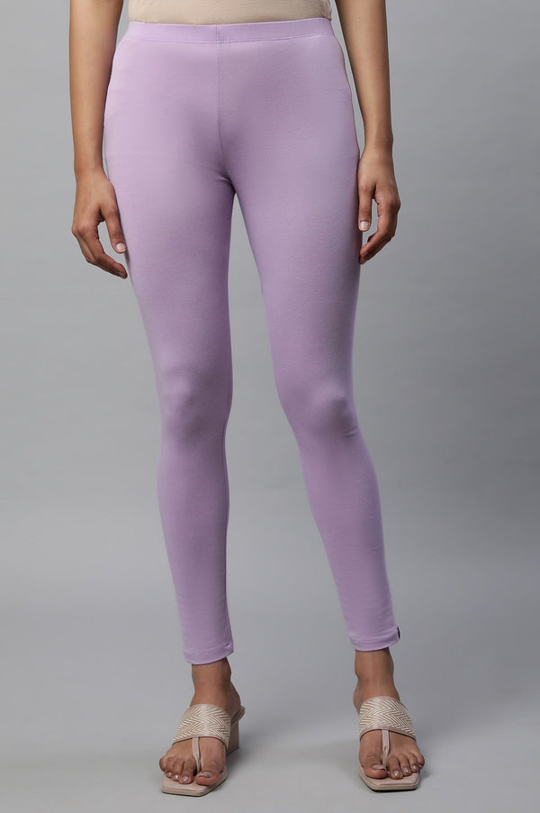 Elleven Women's Lavender Solid Skinny-fit Cotton Tights with Extra Stretch