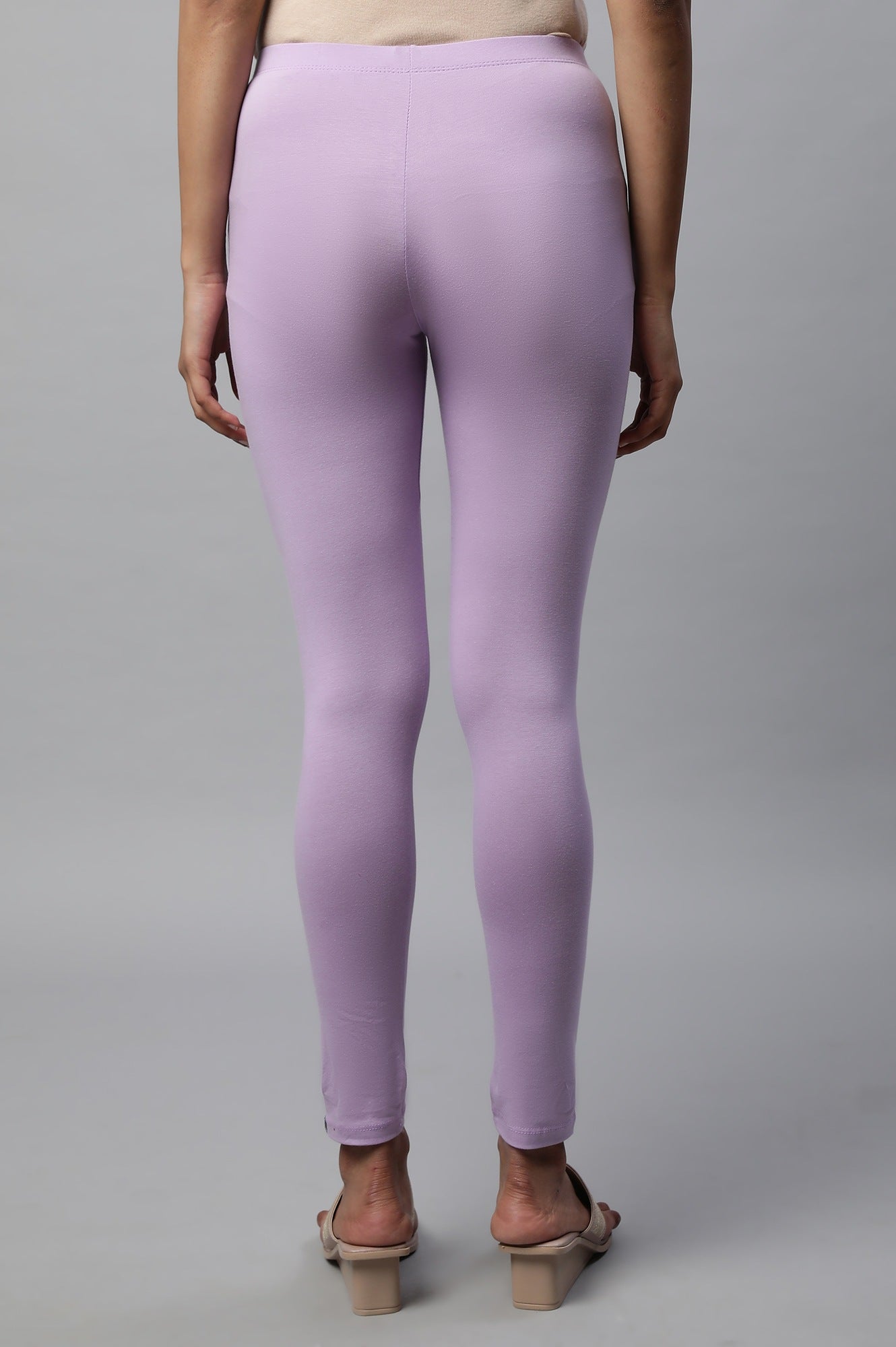 Lavender Solid Skinny-fit Cotton Tights with Extra Stretch
