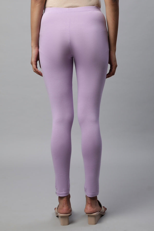 Elleven Women's Lavender Solid Skinny-fit Cotton Tights with Extra Stretch