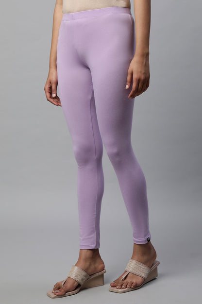 Lavender Solid Skinny-fit Cotton Tights with Extra Stretch
