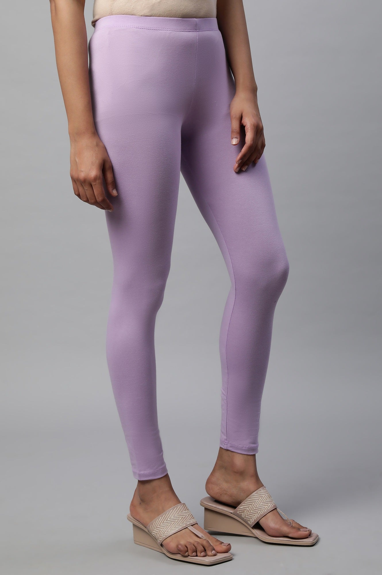 Lavender Solid Skinny-fit Cotton Tights with Extra Stretch