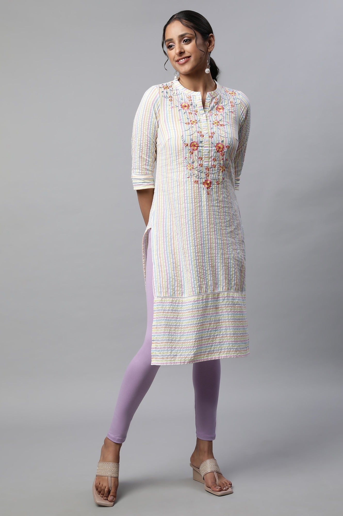 Lavender Solid Skinny-fit Cotton Tights with Extra Stretch