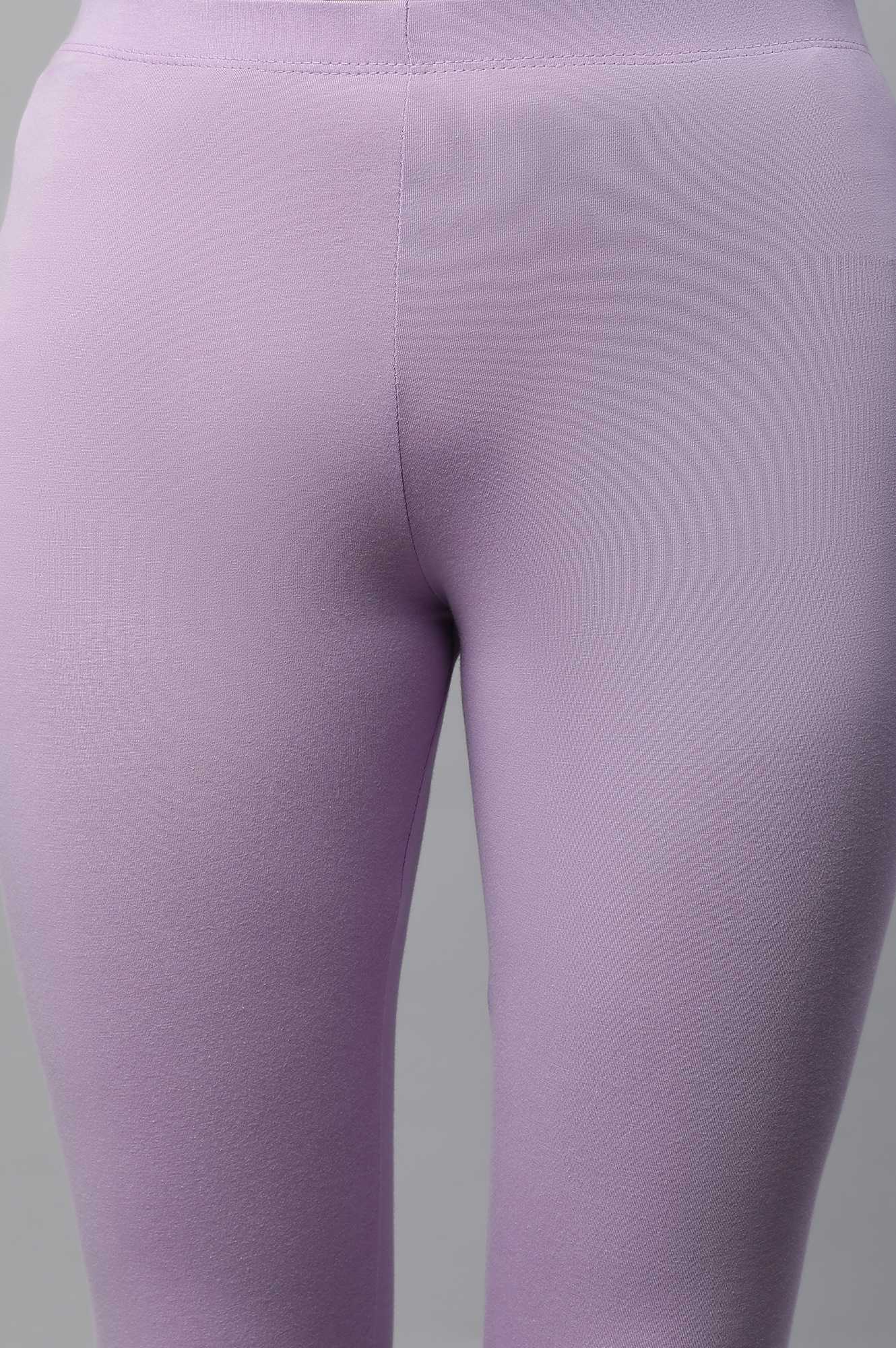 Lavender Solid Skinny-fit Cotton Tights with Extra Stretch