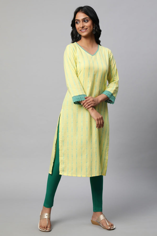 Green Solid Skinny Fit Cotton Tights With Elasticated Waist