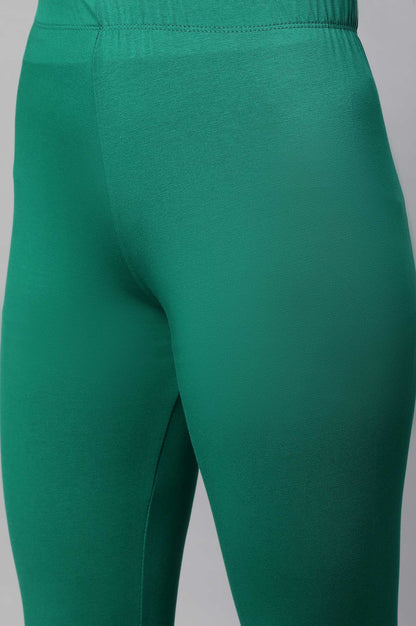 Green Solid Skinny Fit Cotton Tights With Elasticated Waist