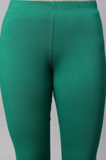 Green Solid Skinny Fit Cotton Tights With Elasticated Waist