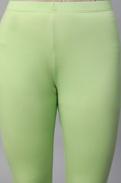 Light Green Solid Skinny Fit Cotton Tights With Elasticated Waist