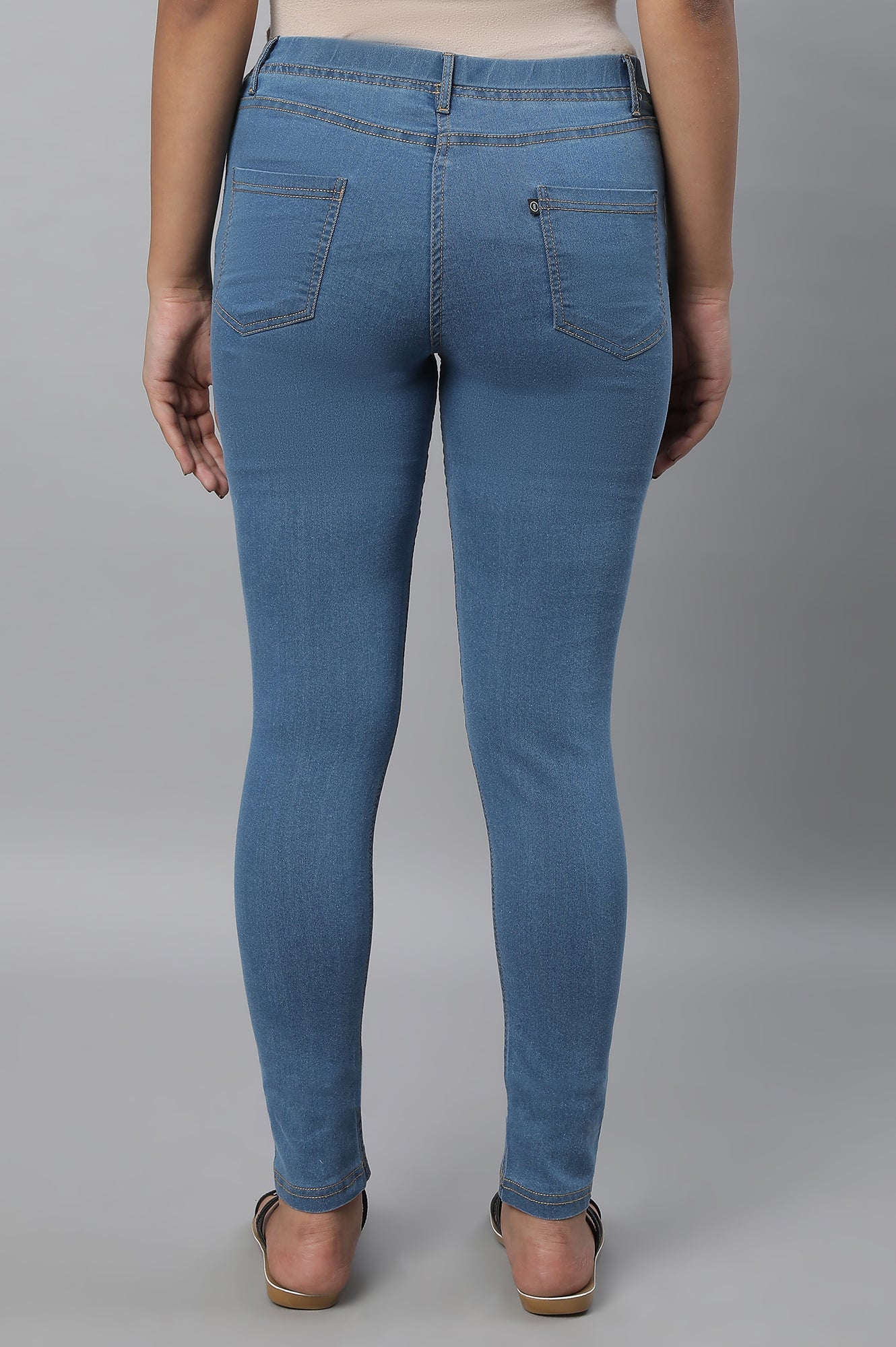 Ice Blue Solid Skinny-fit Denim Jeggings with Slip-On Closure
