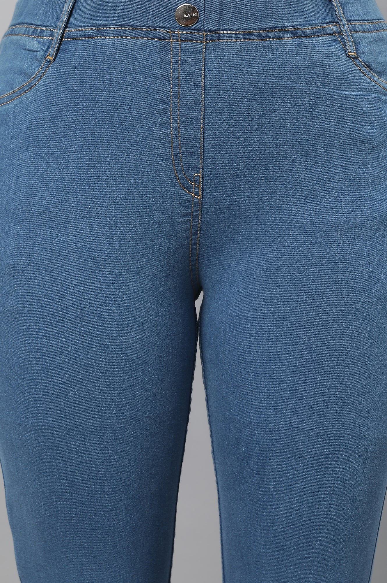 Ice Blue Solid Skinny-fit Denim Jeggings with Slip-On Closure