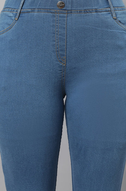 Ice Blue Solid Skinny-fit Denim Jeggings with Slip-On Closure