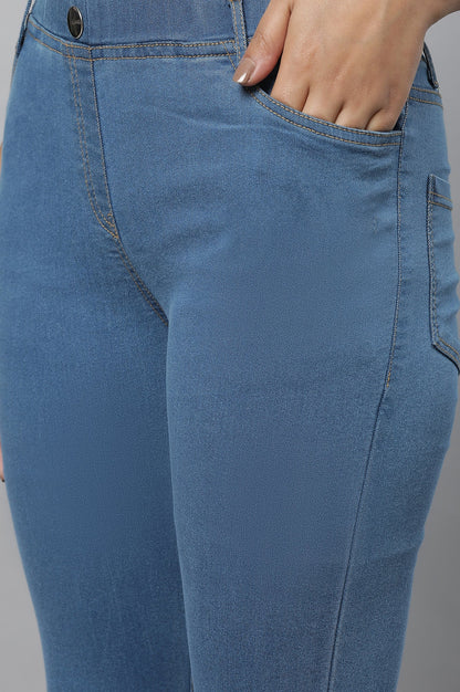 Ice Blue Solid Skinny-fit Denim Jeggings with Slip-On Closure