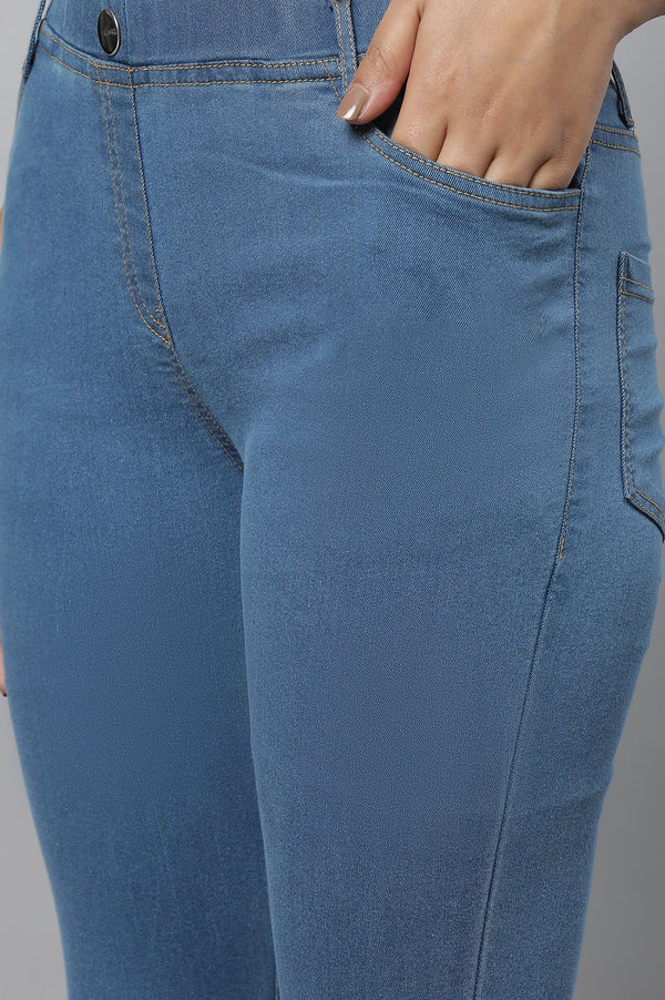Ice Blue Solid Skinny-fit Denim Jeggings with Slip-On Closure