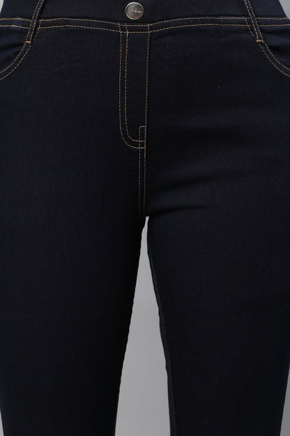 Navy Blue Solid Skinny Fit Denim Jeggings With Slip On Closure
