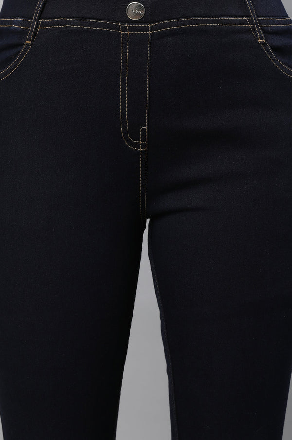 Navy Blue Solid Skinny Fit Denim Jeggings With Slip On Closure
