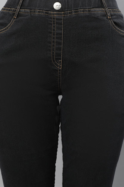 Grey Solid Skinny Fit Denim Jeggings With Slip On Closure