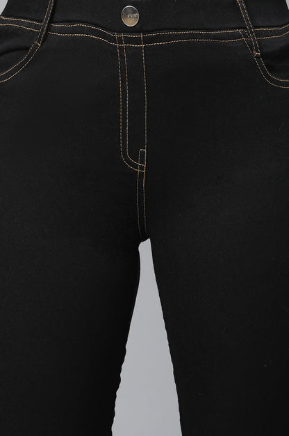 Black Solid Skinny Fit Denim Jeggings With Elasticated Waist