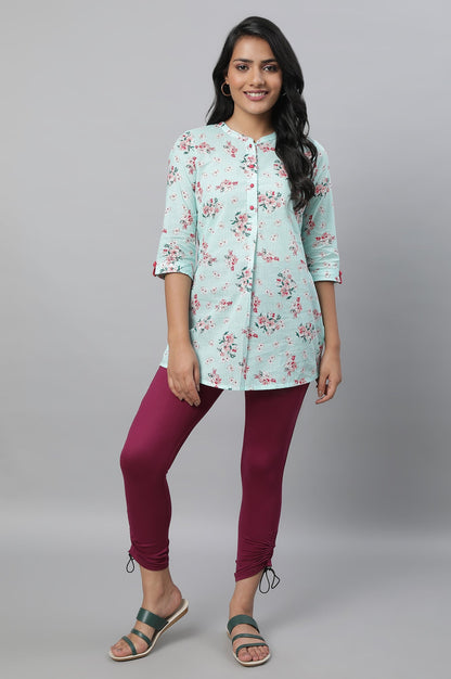 Purple Solid Skinny Fit Tights With Drawstring Detail