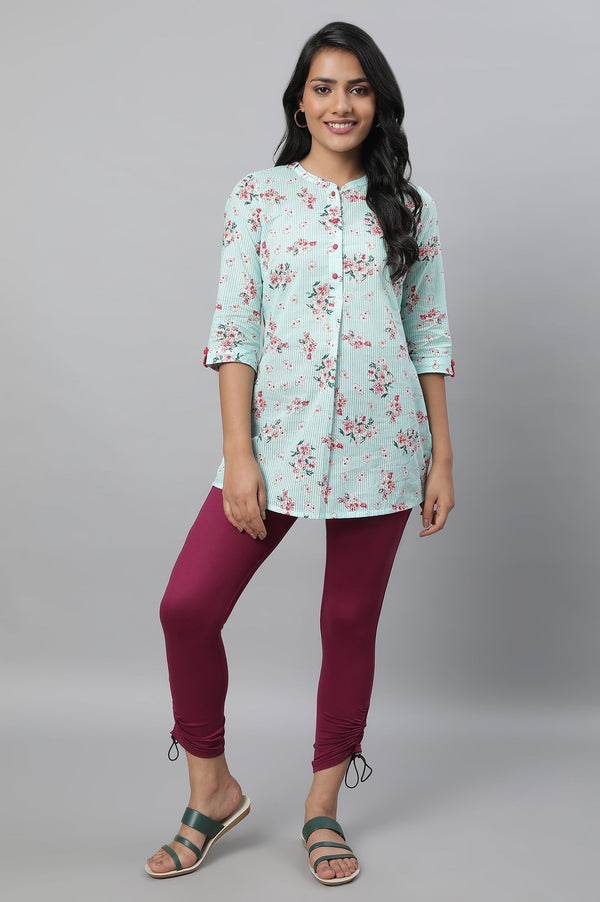 Purple Solid Skinny Fit Tights With Drawstring Detail