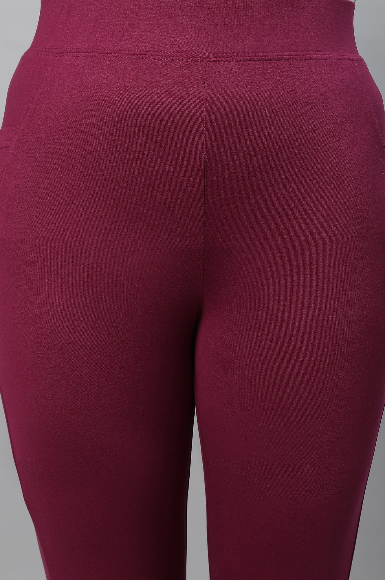 Purple Solid Skinny Fit Tights With Drawstring Detail
