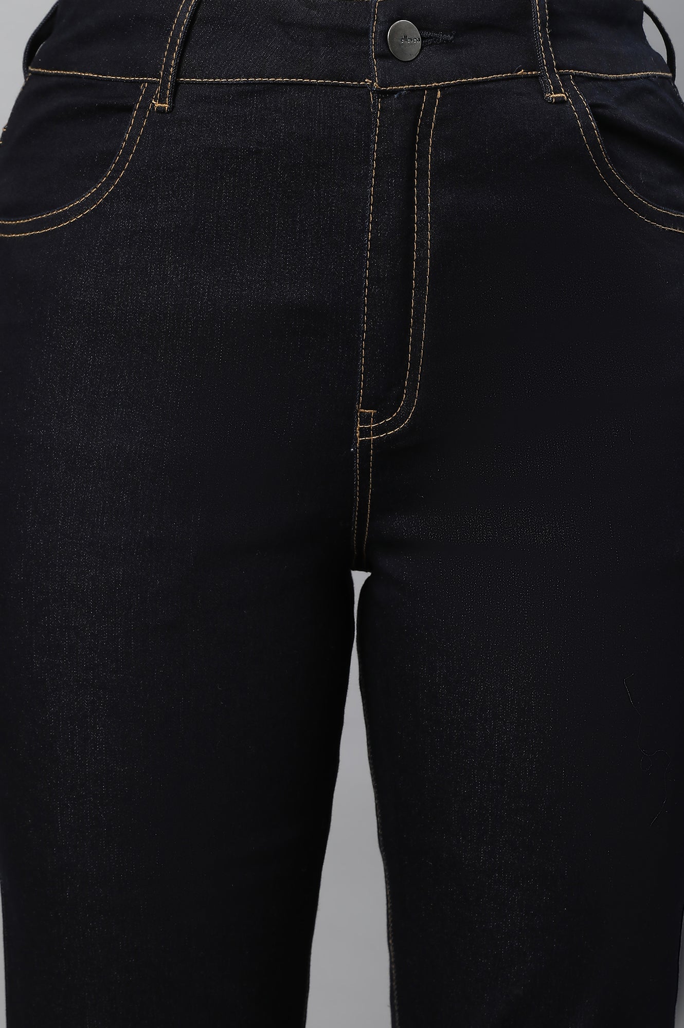 Blue Solid Boot-cut Denim Jeans with Front Zip