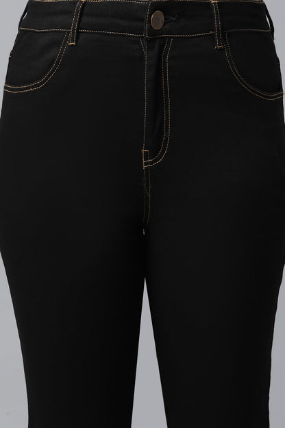 Black Solid Boot Cut Denim Jeans With Front Zip Closure