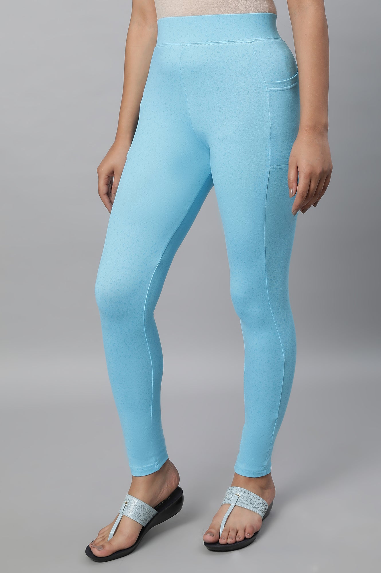 Blue Printed Skinny Fit Yoga Tights With Elasticated Waist