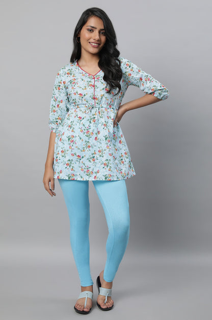 Blue Printed Skinny Fit Yoga Tights With Elasticated Waist