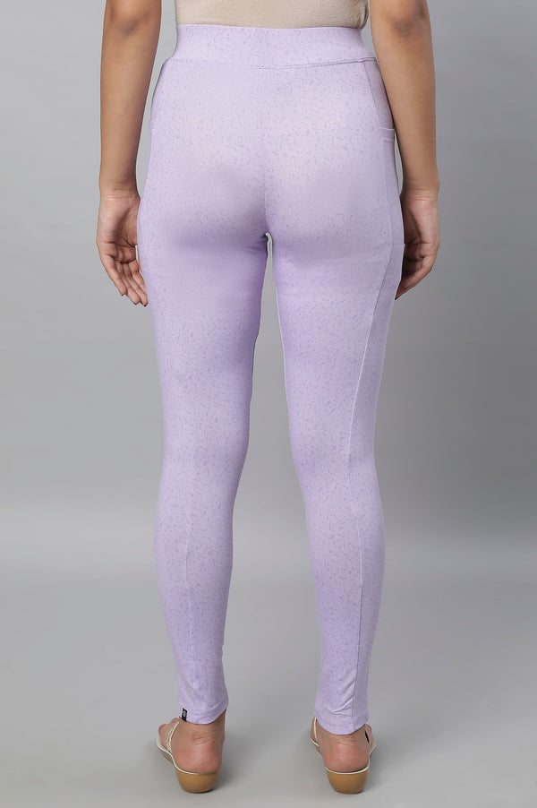 Purple Printed Skinny Fit Yoga Tights With Elasticated Waistband