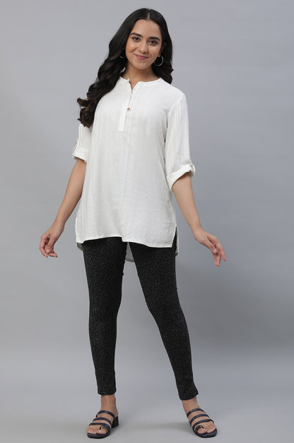 Black Printed Skinny Fit Tights With Elasticated Waist