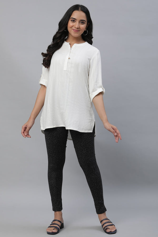 Black Printed Skinny Fit Tights With Elasticated Waist