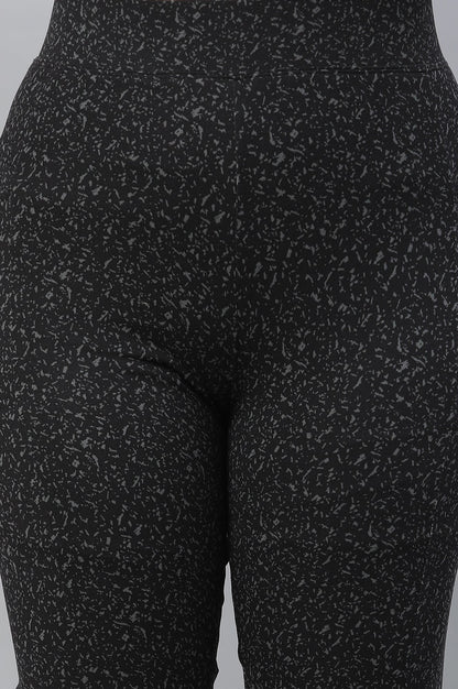 Black Printed Skinny Fit Tights With Elasticated Waist