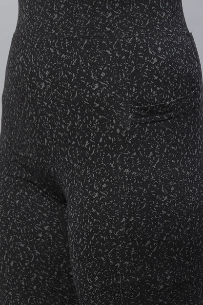Black Printed Skinny Fit Tights With Elasticated Waist
