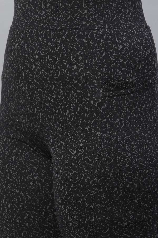 Black Printed Skinny Fit Tights With Elasticated Waist