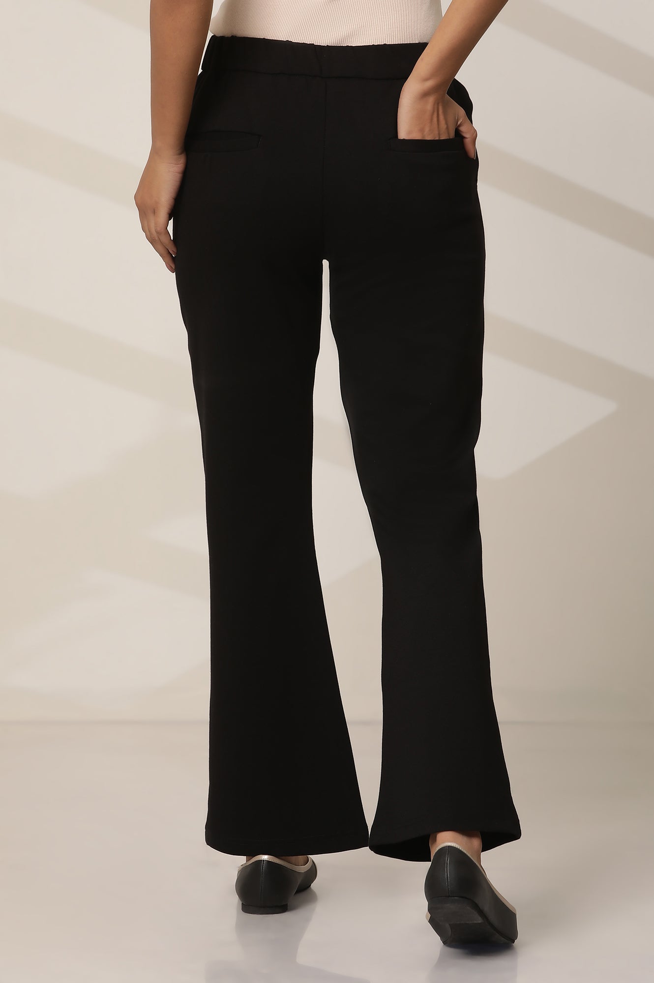 Black Solid Straight Fit Pants With Elasticated Waist