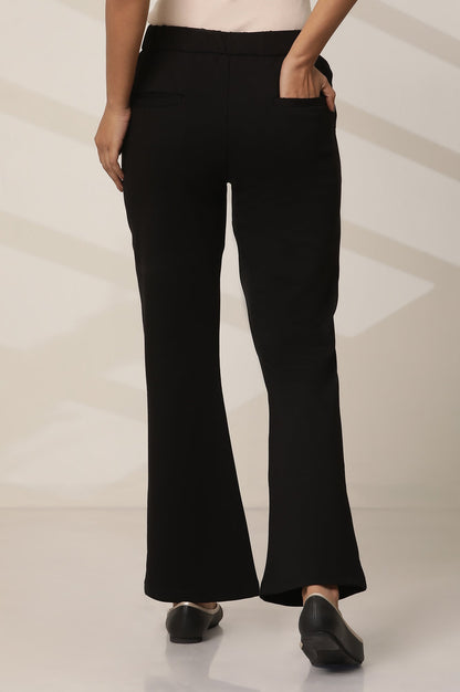 Black Solid Straight Fit Pants With Elasticated Waist