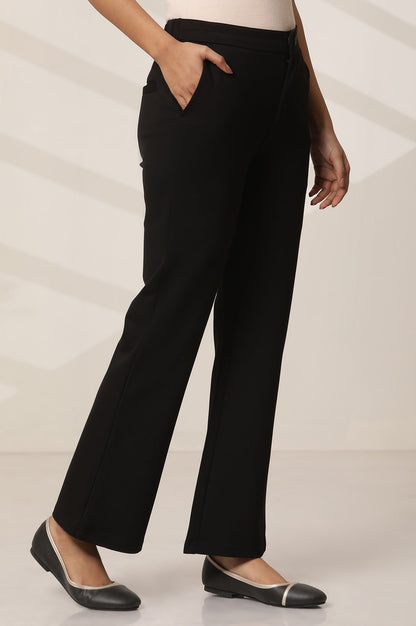 Black Solid Straight Fit Pants With Elasticated Waist
