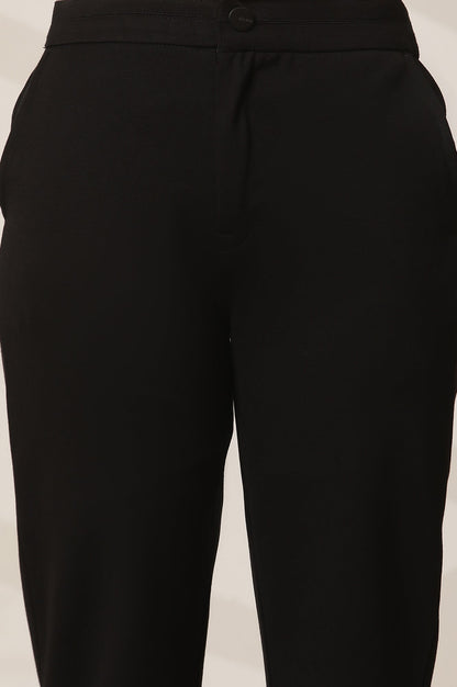 Black Solid Straight Fit Pants With Elasticated Waist