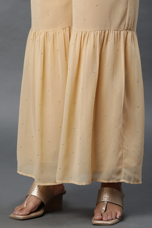 Gold Polka Dots Printed Flared Woven Palazzo With Elasticated Waist