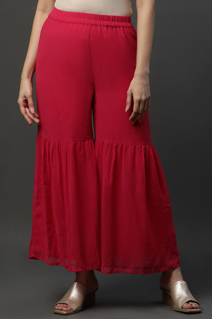 Pink Polka Dots Printed Flared Georgette Sharara With Elasticated Waist