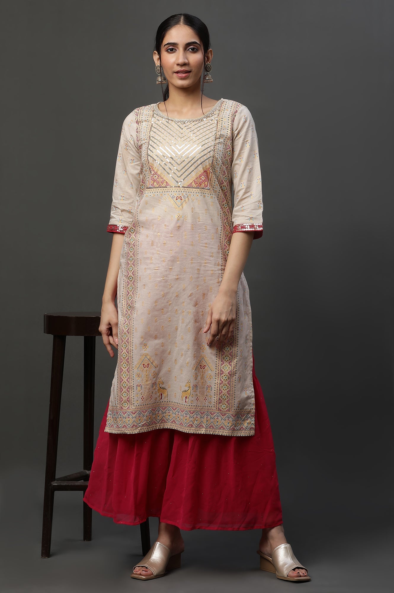 Pink Polka Dots Printed Flared Georgette Sharara With Elasticated Waist