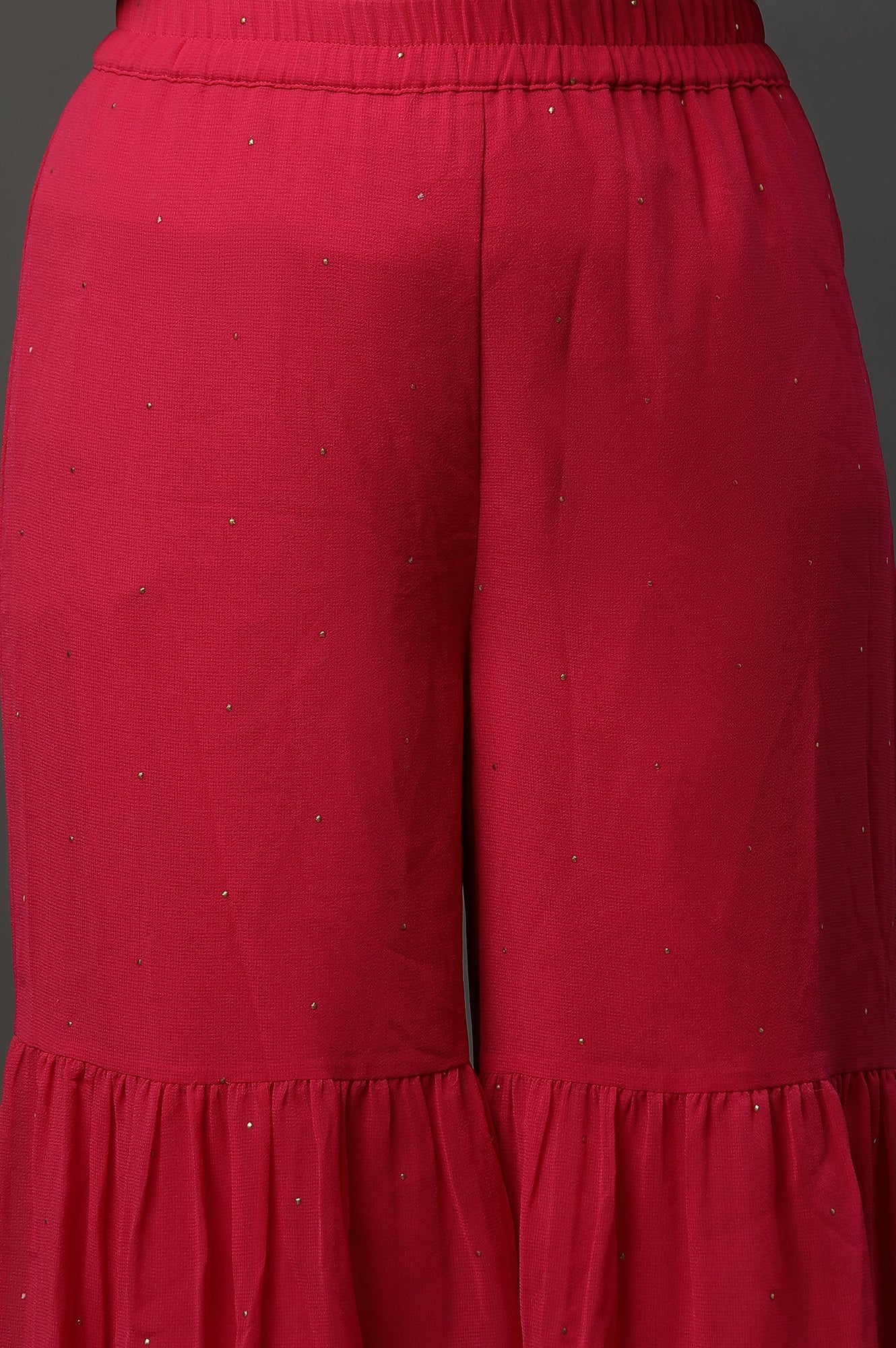 Pink Polka Dots Printed Flared Georgette Sharara With Elasticated Waist