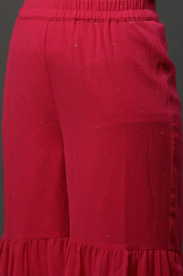 Pink Polka Dots Printed Flared Georgette Sharara With Elasticated Waist