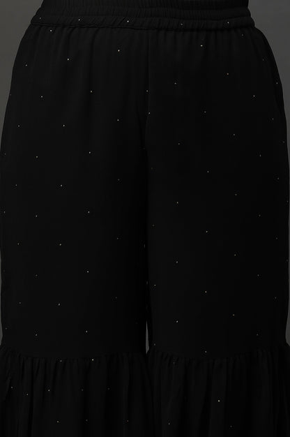 Black Polka Dots Printed Flared Georgette Sharara With Elasticated Waist